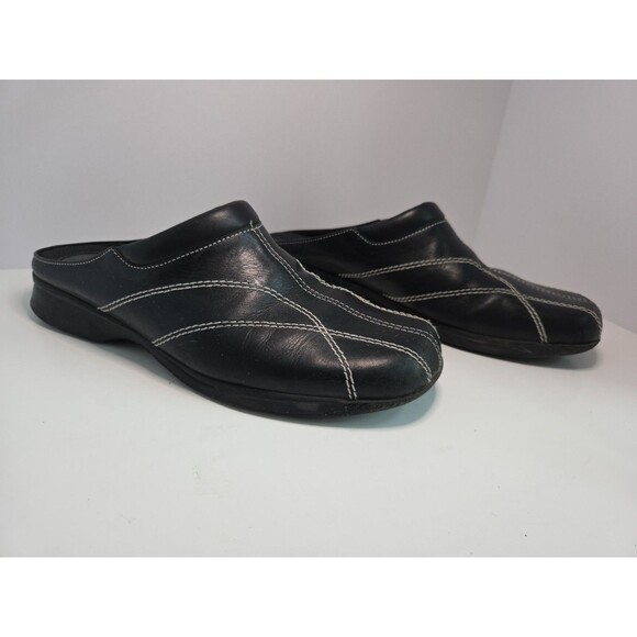 Enzo Angelini blk Leather Mules, white stitch Callahan Comfy Great Condition 6.5 - Picture 1 of 8